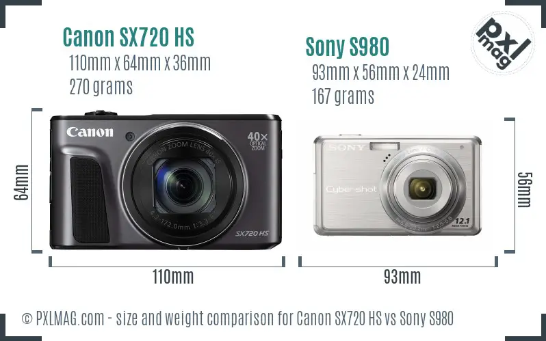 Canon SX720 HS vs Sony S980 size comparison