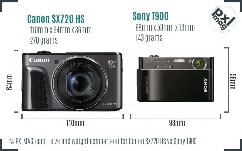 Canon SX720 HS vs Sony T900 size comparison