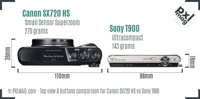 Canon SX720 HS vs Sony T900 top view buttons comparison