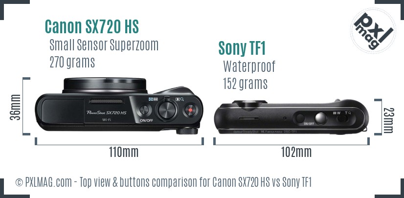 Canon SX720 HS vs Sony TF1 top view buttons comparison
