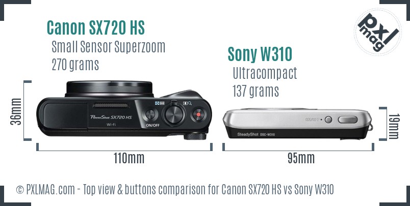 Canon SX720 HS vs Sony W310 top view buttons comparison