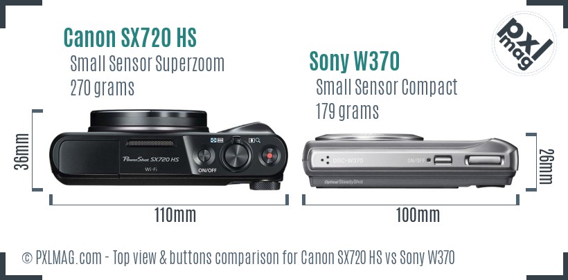 Canon SX720 HS vs Sony W370 top view buttons comparison