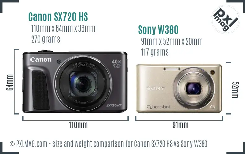 Canon SX720 HS vs Sony W380 size comparison