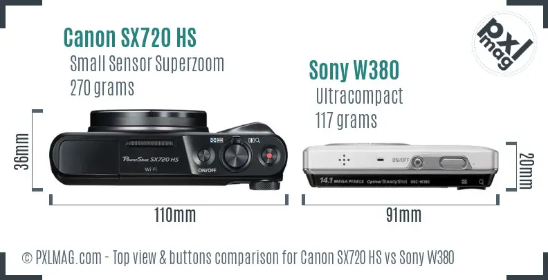 Canon SX720 HS vs Sony W380 top view buttons comparison