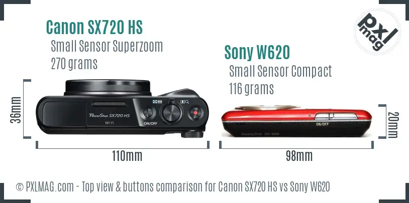 Canon SX720 HS vs Sony W620 top view buttons comparison