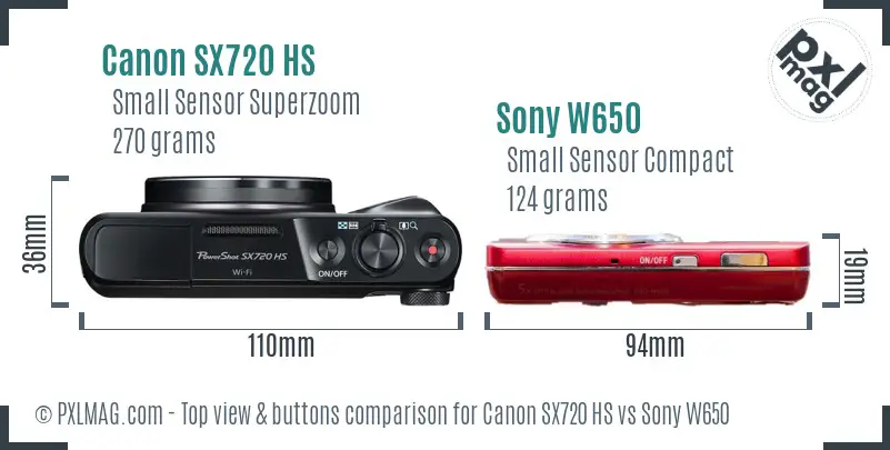 Canon SX720 HS vs Sony W650 top view buttons comparison