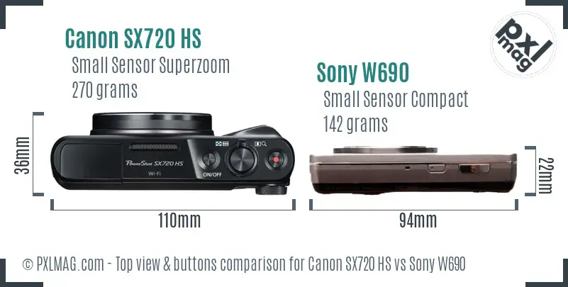 Canon SX720 HS vs Sony W690 top view buttons comparison