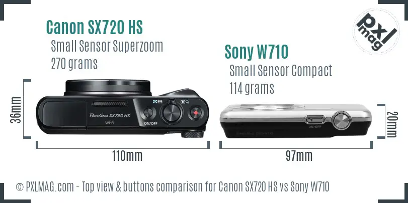 Canon SX720 HS vs Sony W710 top view buttons comparison