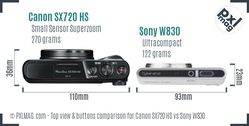 Canon SX720 HS vs Sony W830 top view buttons comparison