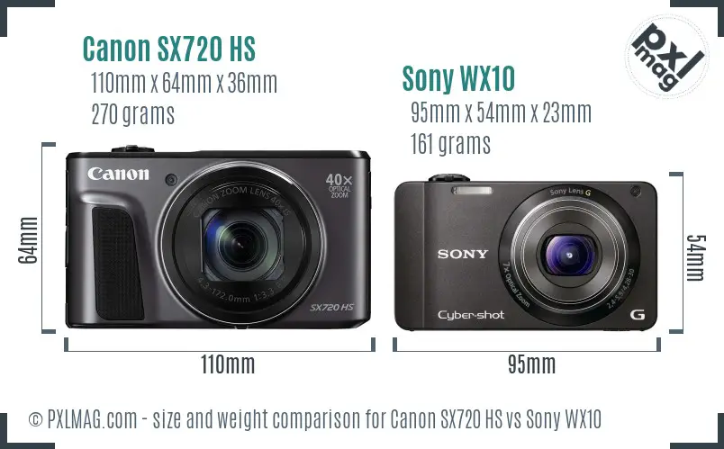 Canon SX720 HS vs Sony WX10 size comparison