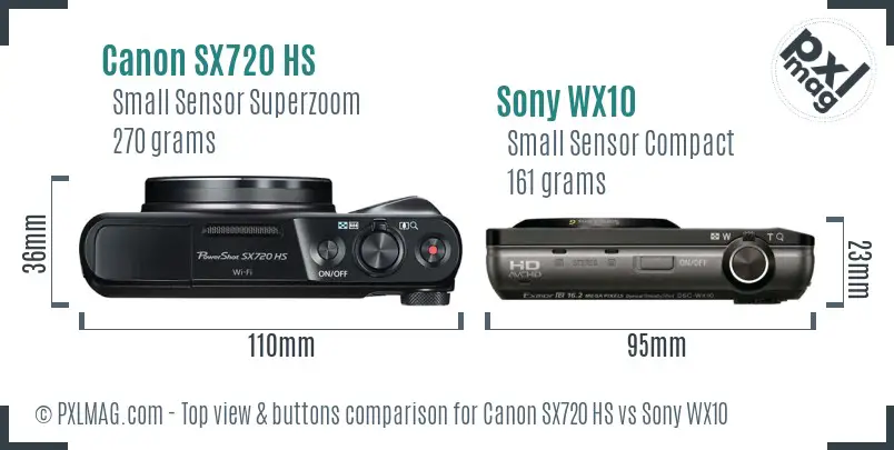 Canon SX720 HS vs Sony WX10 top view buttons comparison