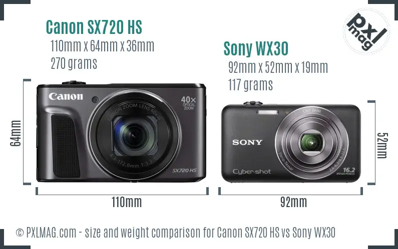 Canon SX720 HS vs Sony WX30 size comparison Canon SX720 HS vs Sony WX30 size comparison