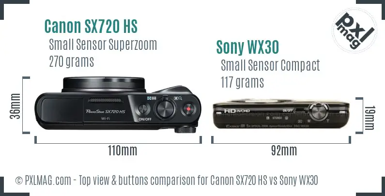 Canon SX720 HS vs Sony WX30 top view buttons comparison Canon SX720 HS vs Sony WX30 top view buttons comparison
