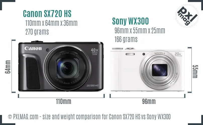 Canon SX720 HS vs Sony WX300 size comparison
