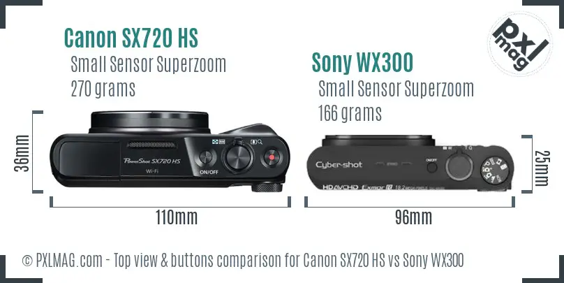 Canon SX720 HS vs Sony WX300 top view buttons comparison