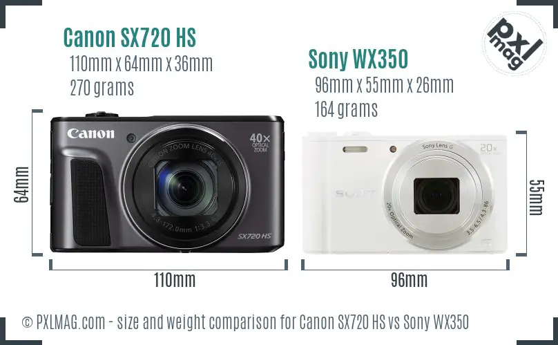 Canon SX720 HS vs Sony WX350 size comparison