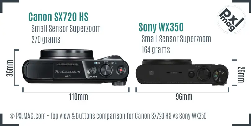 Canon SX720 HS vs Sony WX350 top view buttons comparison