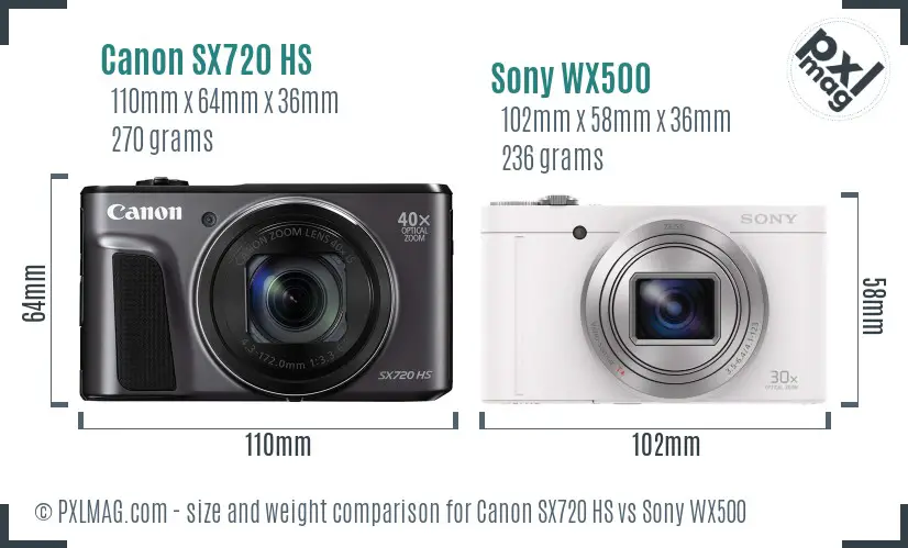 Canon SX720 HS vs Sony WX500 size comparison Canon SX720 HS vs Sony WX500 size comparison