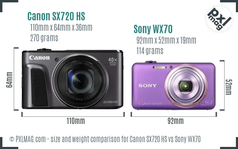 Canon SX720 HS vs Sony WX70 size comparison Canon SX720 HS vs Sony WX70 size comparison