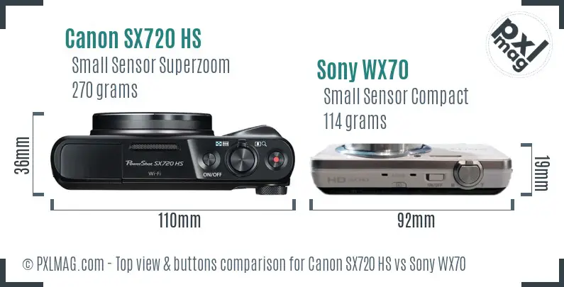 Canon SX720 HS vs Sony WX70 top view buttons comparison Canon SX720 HS vs Sony WX70 top view buttons comparison