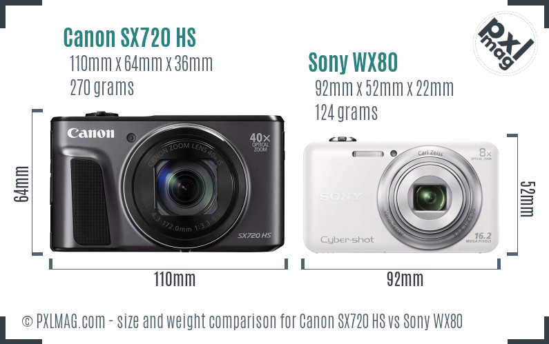 Canon SX720 HS vs Sony WX80 size comparison