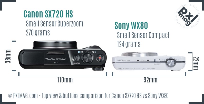Canon SX720 HS vs Sony WX80 top view buttons comparison