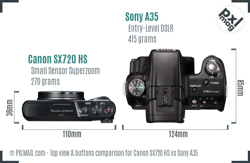 Canon SX720 HS vs Sony A35 top view buttons comparison