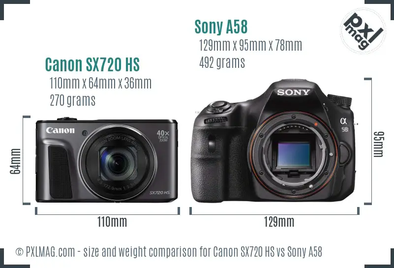 Canon SX720 HS vs Sony A58 size comparison Canon SX720 HS vs Sony A58 size comparison