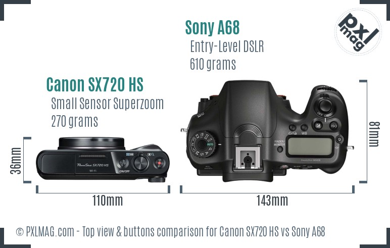 Canon SX720 HS vs Sony A68 top view buttons comparison