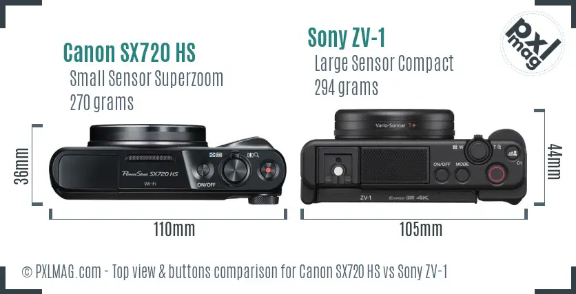 Canon SX720 HS vs Sony ZV-1 top view buttons comparison