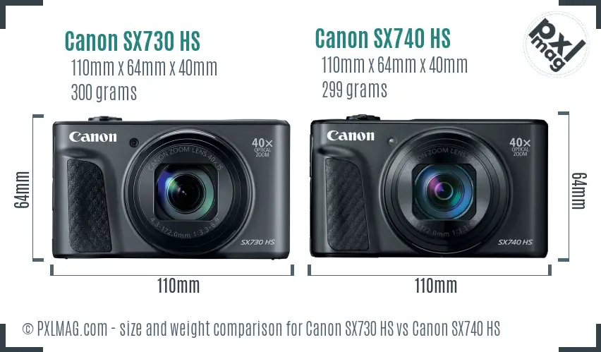 Canon SX730 HS vs Canon SX740 HS size comparison