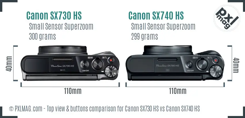 Canon SX730 HS vs Canon SX740 HS top view buttons comparison