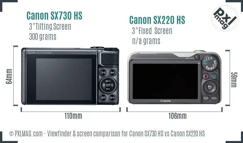 Canon SX730 HS vs Canon SX220 HS Screen and Viewfinder comparison