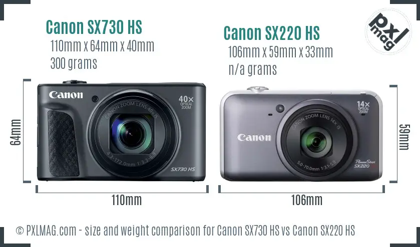 Canon SX730 HS vs Canon SX220 HS size comparison