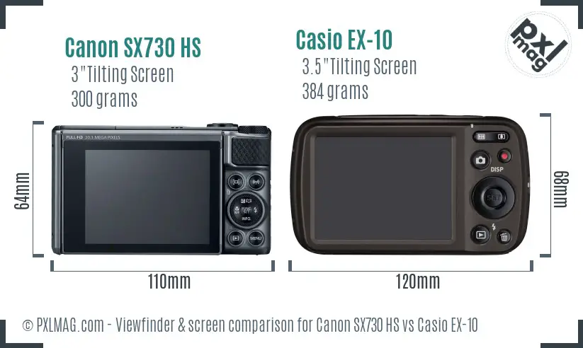 Canon SX730 HS vs Casio EX-10 Screen and Viewfinder comparison