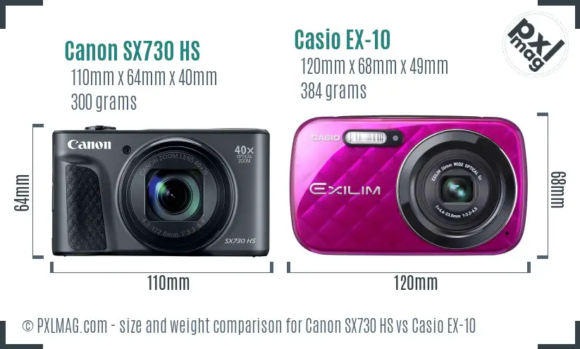 Canon SX730 HS vs Casio EX-10 size comparison