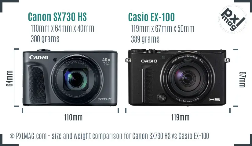 Canon SX730 HS vs Casio EX-100 size comparison