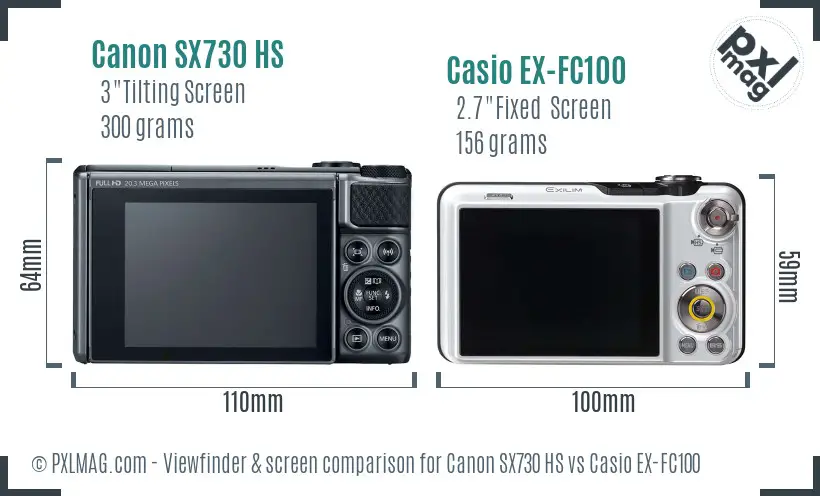 Canon SX730 HS vs Casio EX-FC100 Screen and Viewfinder comparison