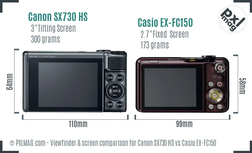 Canon SX730 HS vs Casio EX-FC150 Screen and Viewfinder comparison Canon SX730 HS vs Casio EX-FC150 Screen and Viewfinder comparison