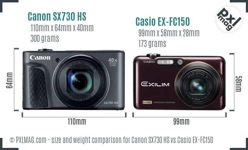 Canon SX730 HS vs Casio EX-FC150 size comparison Canon SX730 HS vs Casio EX-FC150 size comparison
