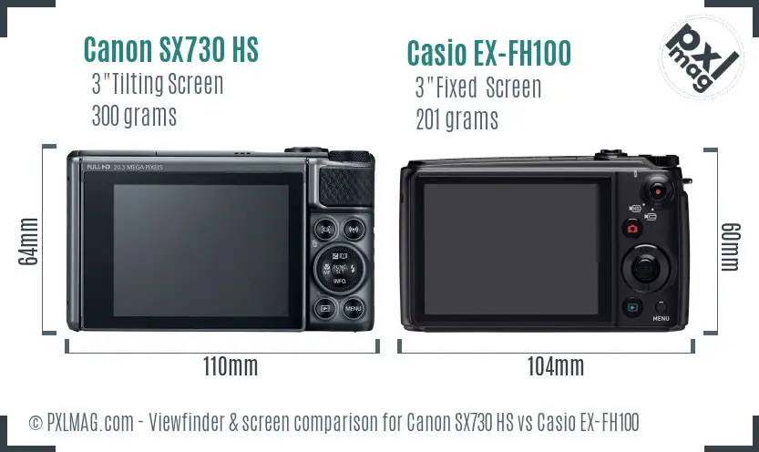 Canon SX730 HS vs Casio EX-FH100 Screen and Viewfinder comparison