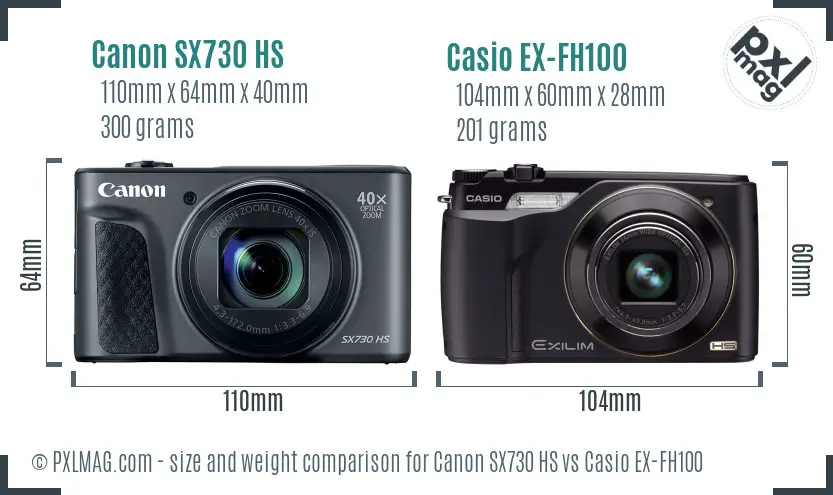 Canon SX730 HS vs Casio EX-FH100 size comparison