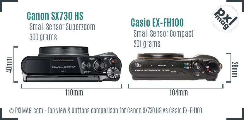 Canon SX730 HS vs Casio EX-FH100 top view buttons comparison