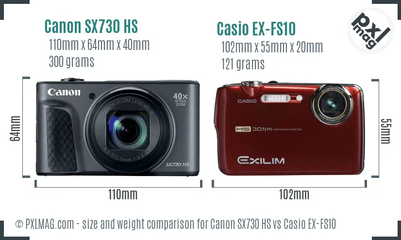 Canon SX730 HS vs Casio EX-FS10 size comparison