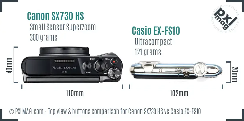 Canon SX730 HS vs Casio EX-FS10 top view buttons comparison