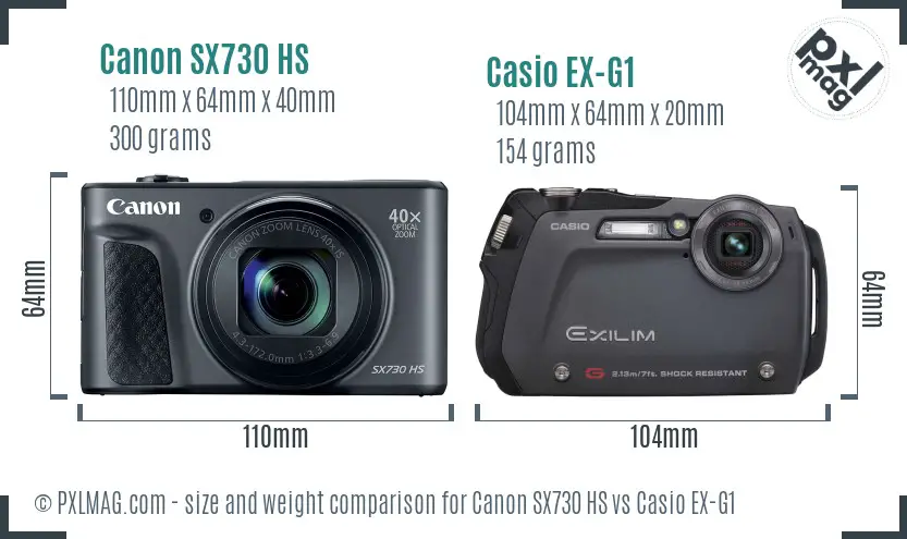 Canon SX730 HS vs Casio EX-G1 size comparison