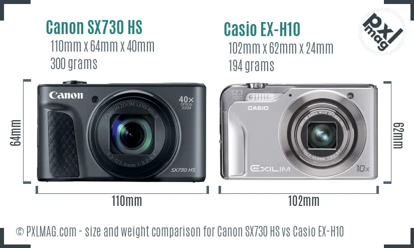 Canon SX730 HS vs Casio EX-H10 size comparison