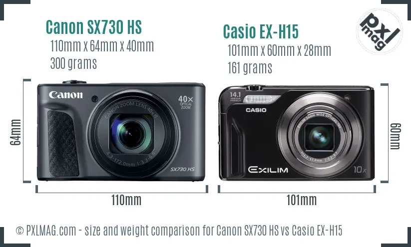 Canon SX730 HS vs Casio EX-H15 size comparison