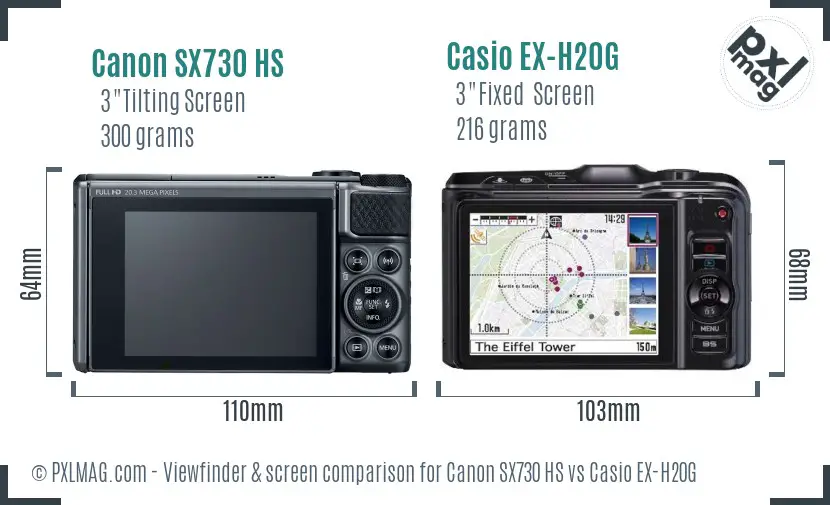 Canon SX730 HS vs Casio EX-H20G Screen and Viewfinder comparison