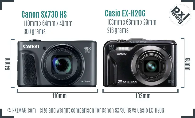 Canon SX730 HS vs Casio EX-H20G size comparison